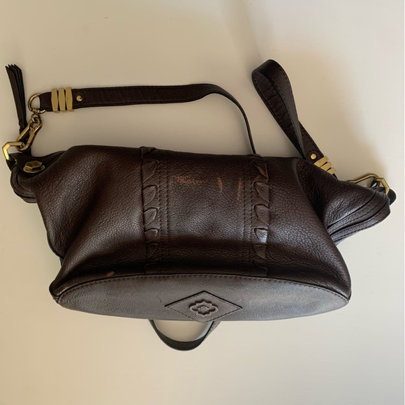 Oryany | Dark brown leather hobo slouch bag | Metal details, long strap, pockets - Picture 6 of 12